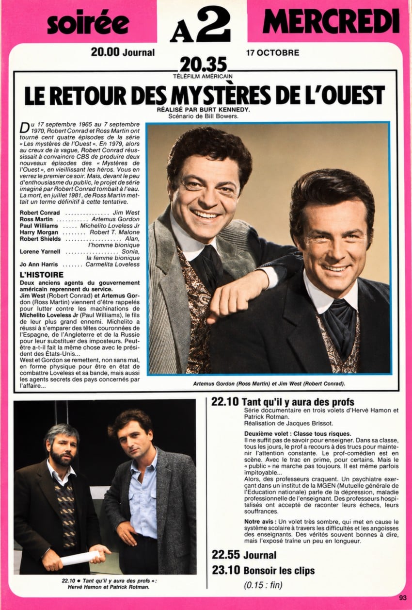 Le Retour des Mystères de l'Ouest à la télévision française en 1984 Présentation en octobre 1984 par le magazine Télé Star du téléfilm Le Retour des Mystères de l'Ouest.