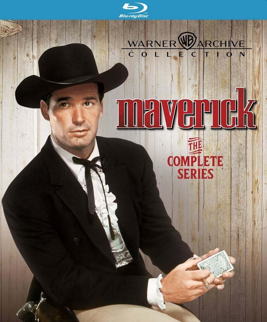 Le visuel du blu-ray de la série Maverick. Le visuel du coffret Blu-ray de la série Maverick avec James Garner.